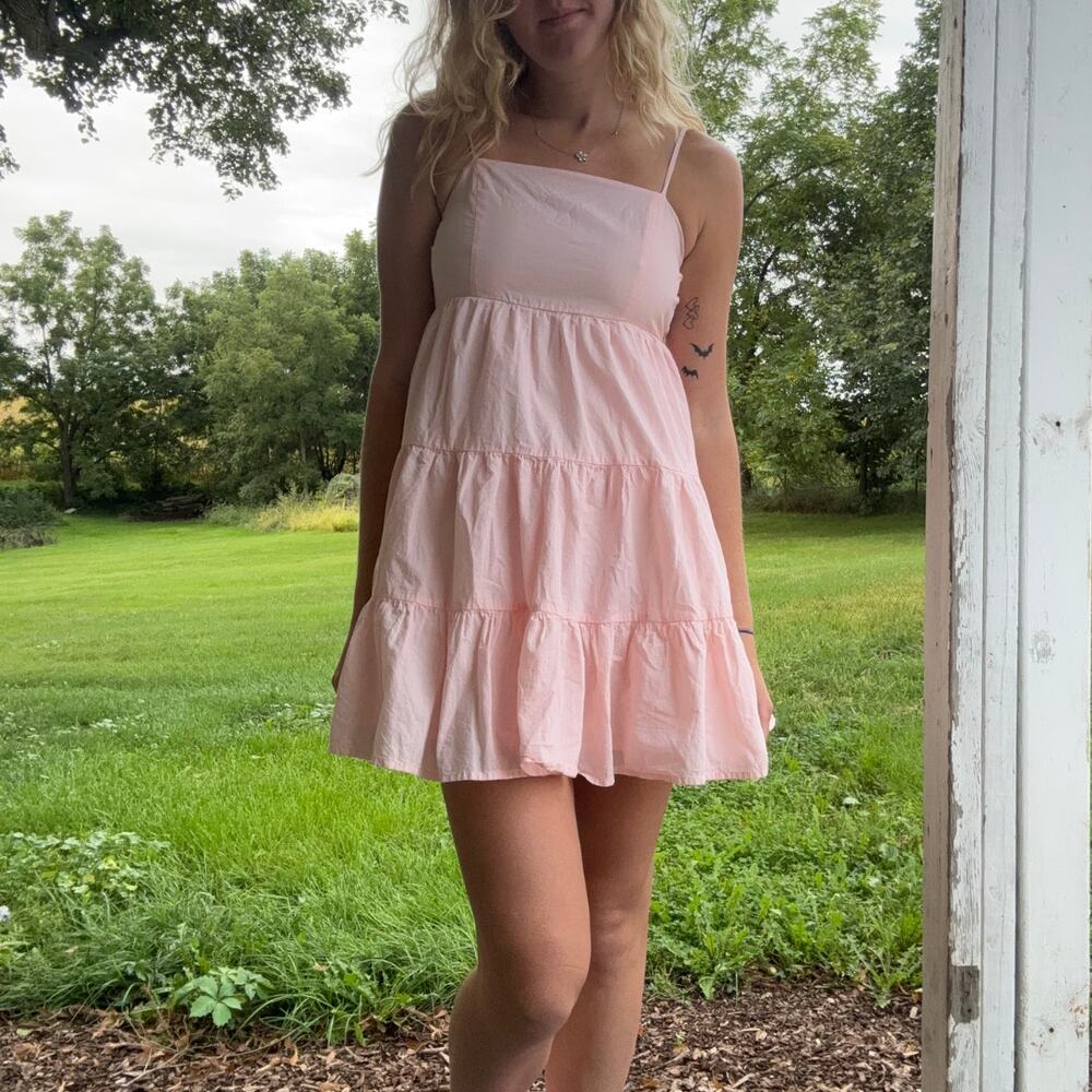 Blue Rain x Francesca's Pink Tiered Babydoll Mini Sundress Size Small Dollette